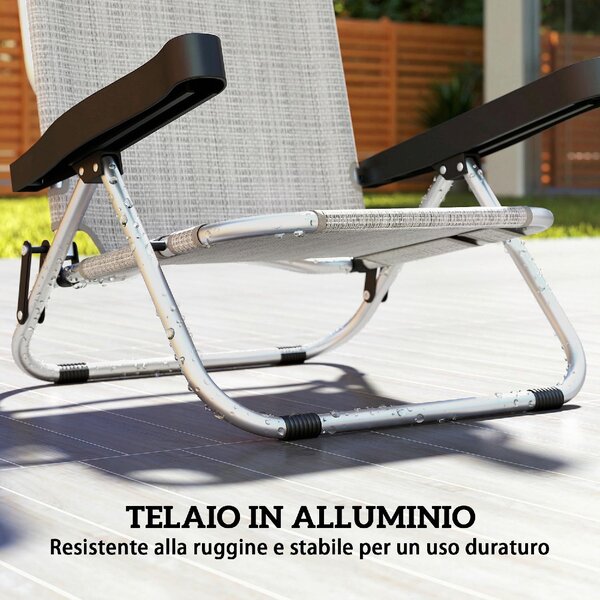 VivaGarden Sdraio da Giardino Pieghevole con Poggiatesta Set 2 Sdraio in Alluminio Dimensioni 62x61x80 cm colore Grigio