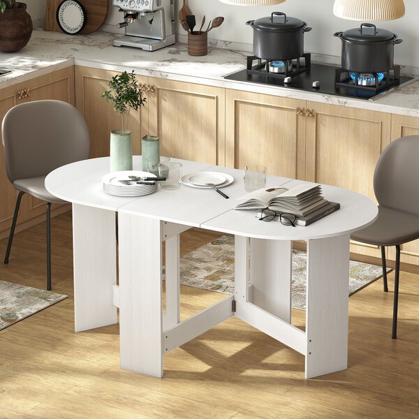 HOMCOM Tavolo Pieghevole per 6 Persone con 2 Ribalte Ovale in Legno, 163x80x75 cm, Bianco | Aosom Italy