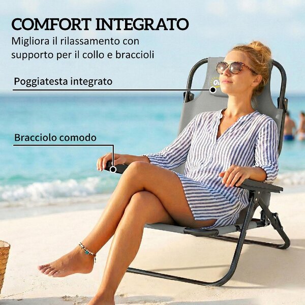 VivaGarden Sdraio da Giardino Pieghevole con Poggiatesta Set 2 Sdraio in Metallo/Poliestere Dimensioni 63x75x80 cm colore Grigio Chiaro