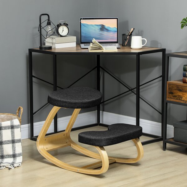HOMCOM Sedia Inginocchiatoio con Movimento a Dondolo, in Tessuto Effetto Lino e Legno di Betulla, 50x73x55 cm, Nero