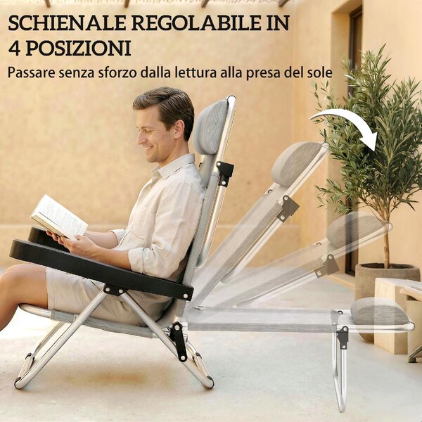VivaGarden Sdraio da Giardino Pieghevole con Poggiatesta Set 2 Sdraio in Alluminio Dimensioni 62x61x80 cm colore Grigio