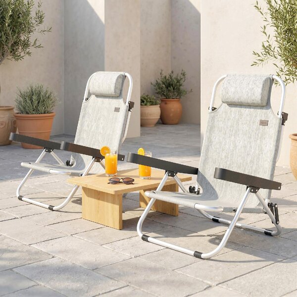VivaGarden Sdraio da Giardino Pieghevole con Poggiatesta Set 2 Sdraio in Alluminio Dimensioni 62x61x80 cm colore Grigio
