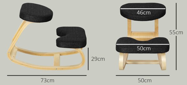 HOMCOM Sedia Inginocchiatoio con Movimento a Dondolo, in Tessuto Effetto Lino e Legno di Betulla, 50x73x55 cm, Nero