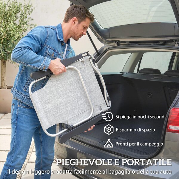 VivaGarden Sdraio da Giardino Pieghevole con Poggiatesta Set 2 Sdraio in Alluminio Dimensioni 62x61x80 cm colore Grigio
