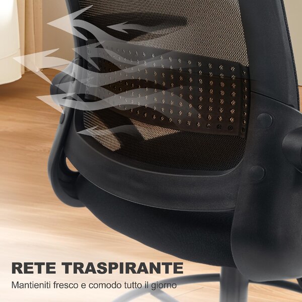 Icon Space Sedia da Ufficio Ergonomica Supporto Lombare e Poggiapiedi in Tessuto e Acciaio 58x63x105-126 cm colore Nero