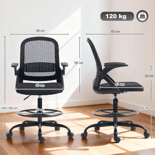 Icon Space Sedia da Ufficio Ergonomica Supporto Lombare e Poggiapiedi in Tessuto e Acciaio 58x63x105-126 cm colore Nero