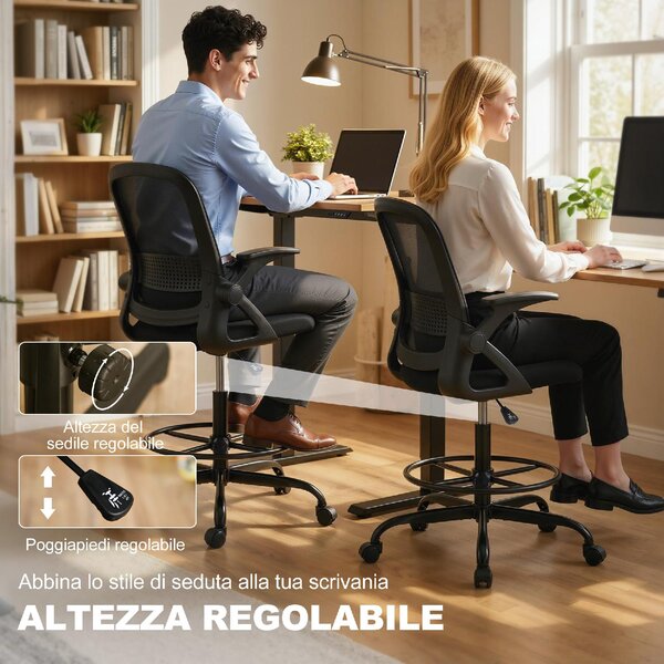 Icon Space Sedia da Ufficio Ergonomica Supporto Lombare e Poggiapiedi in Tessuto e Acciaio 58x63x105-126 cm colore Nero