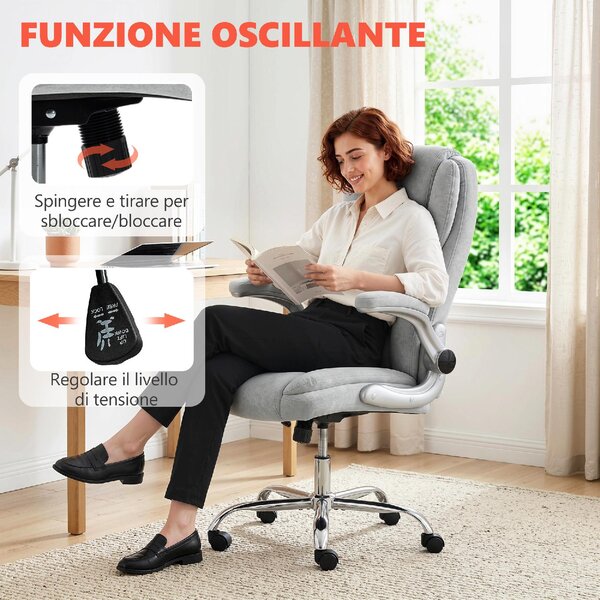 Icon Space Sedia da Ufficio Ergonomica Schienale Alto e Braccioli Ribaltabili 68x69x118 cm colore Bianco Crema