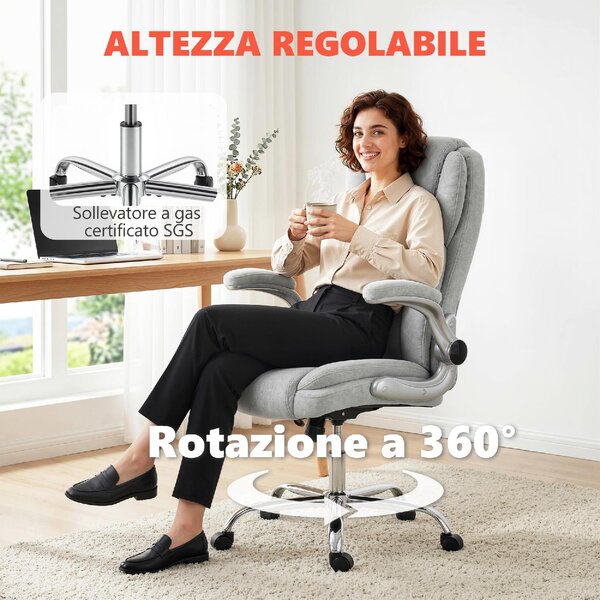 Icon Space Sedia da Ufficio Ergonomica Schienale Alto e Braccioli Ribaltabili 68x69x118 cm colore Bianco Crema
