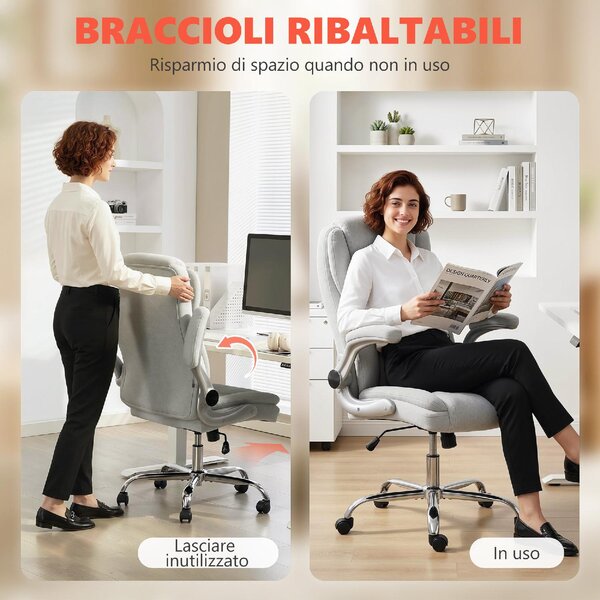 Icon Space Sedia da Ufficio Ergonomica Schienale Alto e Braccioli Ribaltabili 68x69x118 cm colore Bianco Crema