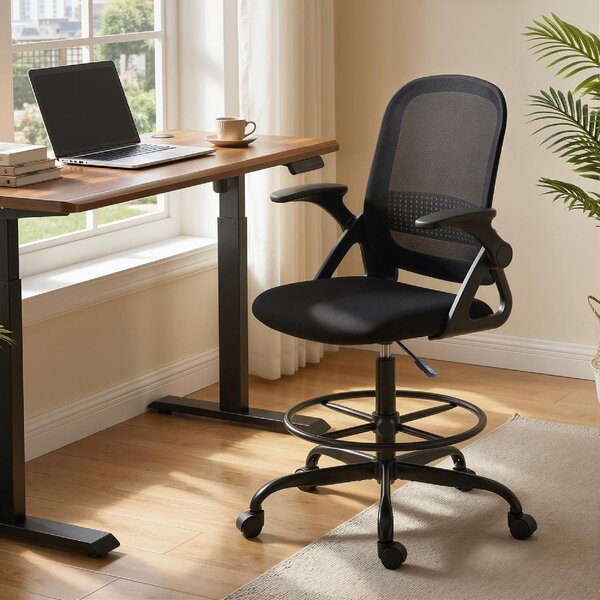 Icon Space Sedia da Ufficio Ergonomica Supporto Lombare e Poggiapiedi in Tessuto e Acciaio 58x63x105-126 cm colore Nero