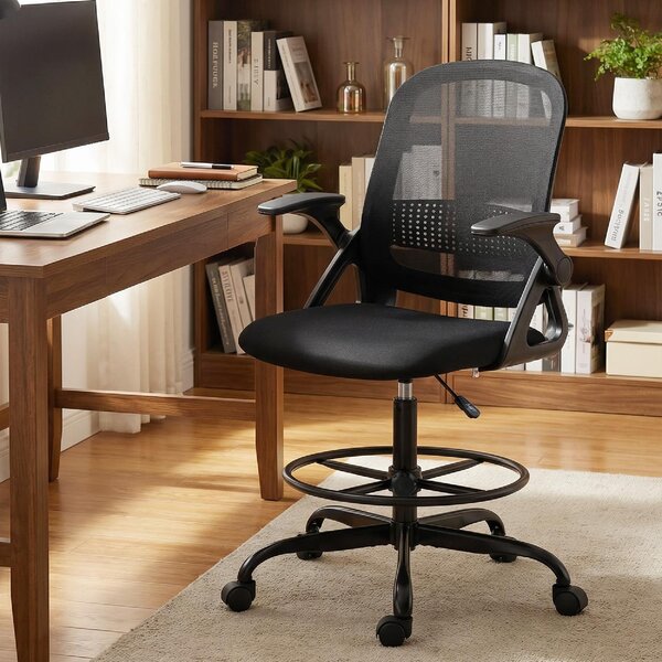 Icon Space Sedia da Ufficio Ergonomica Supporto Lombare e Poggiapiedi in Tessuto e Acciaio 58x63x105-126 cm colore Nero