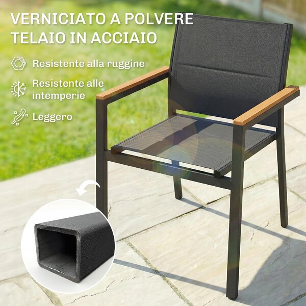 VivaGarden Sedia per Esterni Set 2 Sedie da Giardino Impilabili in Alluminio/Texteline Dimensioni 56x55x85 cm colore Grigio Scuro