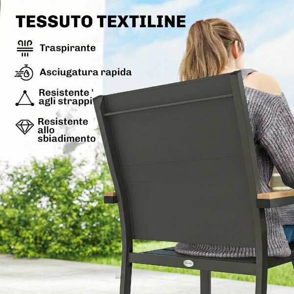 VivaGarden Sedia per Esterni Set 2 Sedie da Giardino Impilabili in Alluminio/Texteline Dimensioni 56x55x85 cm colore Grigio Scuro