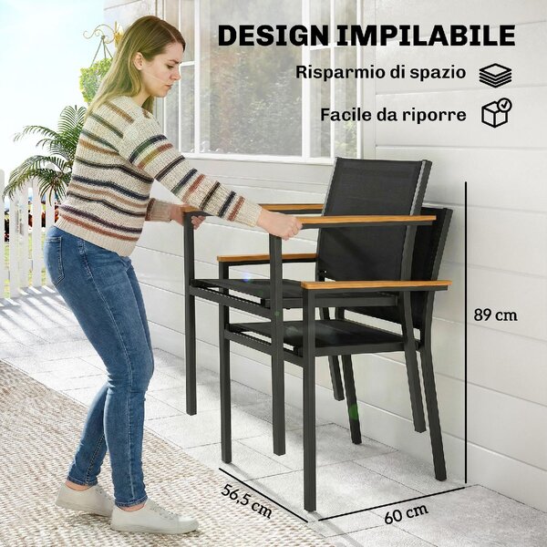 VivaGarden Sedia per Esterni Set 2 Sedie da Giardino Impilabili in Alluminio/Texteline Dimensioni 56x55x85 cm colore Grigio Scuro
