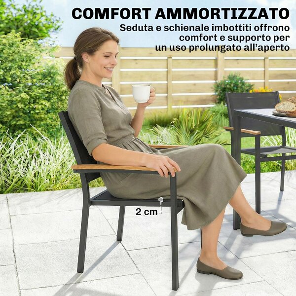 VivaGarden Sedia per Esterni Set 2 Sedie da Giardino Impilabili in Alluminio/Texteline Dimensioni 56x55x85 cm colore Grigio Scuro
