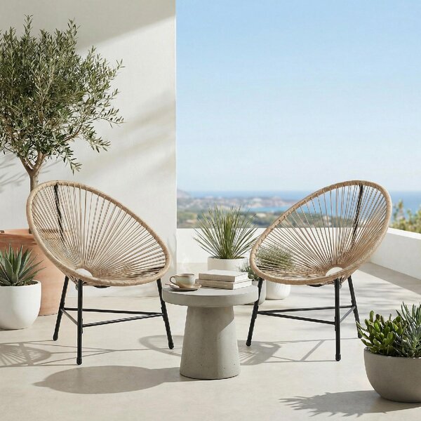 VivaGarden Sedia per Esterni Set 2 Sedie da Giardino in Rattan PE/Acciaio Dimensioni 72x68x81 cm colore Legno