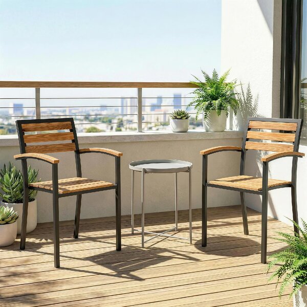 VivaGarden Sedia per Esterni Set 2 Sedie da Giardino Impilabili in Legno/Acciaio Dimensioni 56x59x84 cm colore Legno Naturale