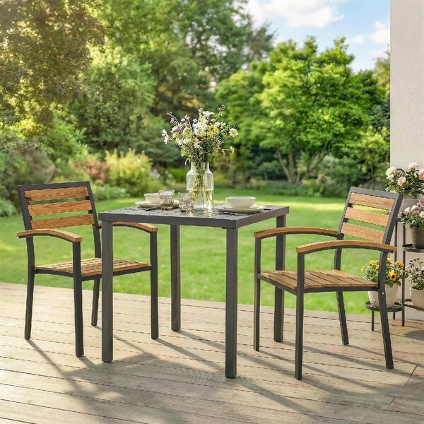 VivaGarden Sedia per Esterni Set 2 Sedie da Giardino Impilabili in Legno/Acciaio Dimensioni 56x59x84 cm colore Legno Naturale