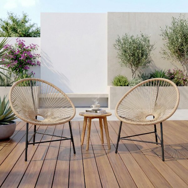 VivaGarden Sedia per Esterni Set 2 Sedie da Giardino in Rattan PE/Acciaio Dimensioni 72x68x81 cm colore Legno