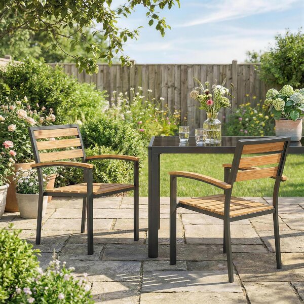 VivaGarden Sedia per Esterni Set 2 Sedie da Giardino Impilabili in Legno/Acciaio Dimensioni 56x59x84 cm colore Legno Naturale