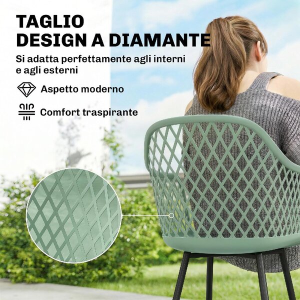 VivaGarden Sedia per Esterni Set 4 Sedie da Giardino con Braccioli in Metallo/PP Dimensioni 56x51x84 cm colore Verde