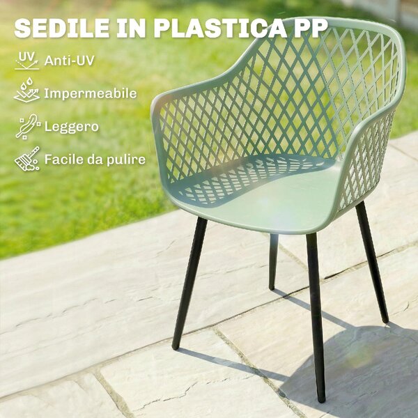 VivaGarden Sedia per Esterni Set 4 Sedie da Giardino con Braccioli in Metallo/PP Dimensioni 56x51x84 cm colore Verde