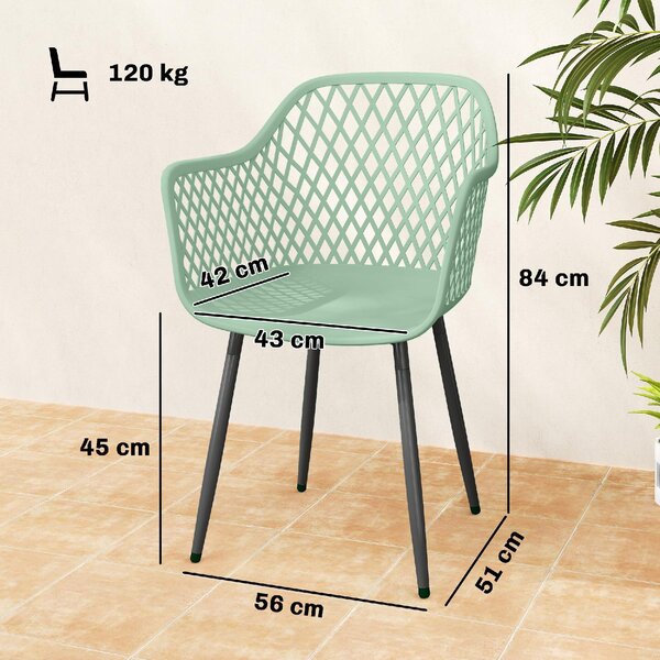 VivaGarden Sedia per Esterni Set 4 Sedie da Giardino con Braccioli in Metallo/PP Dimensioni 56x51x84 cm colore Verde