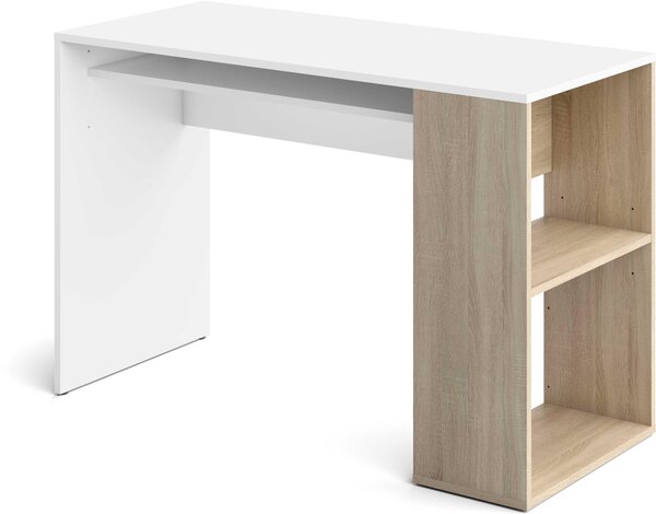 Scrivania modello YALE, colore bianco e impiallacciatura in legno di noce, dimensioni 113,9 x 50 x 75,5 cm