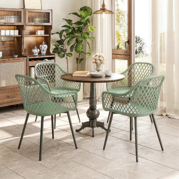 VivaGarden Sedia per Esterni Set 4 Sedie da Giardino con Braccioli in Metallo/PP Dimensioni 56x51x84 cm colore Verde