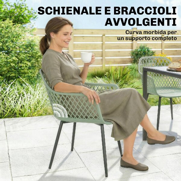 VivaGarden Sedia per Esterni Set 4 Sedie da Giardino con Braccioli in Metallo/PP Dimensioni 56x51x84 cm colore Verde