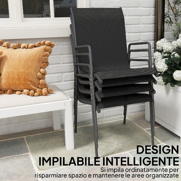 VivaGarden Sedia per Esterni Set 4 Sedie da Giardino Impilabili in Metallo/Poliestere Dimensioni 51x69x87 cm colore Nero