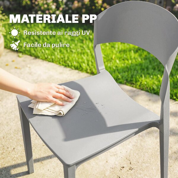 VivaGarden Sedia per Esterni Set 4 Sedie da Giardino Impilabili in PP Dimensioni 48x54x79 cm colore Grigio Chiaro