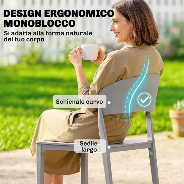 VivaGarden Sedia per Esterni Set 4 Sedie da Giardino Impilabili in PP Dimensioni 48x54x79 cm colore Grigio Chiaro
