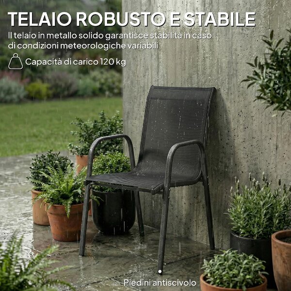 VivaGarden Sedia per Esterni Set 4 Sedie da Giardino Impilabili in Metallo/Poliestere Dimensioni 51x69x87 cm colore Nero