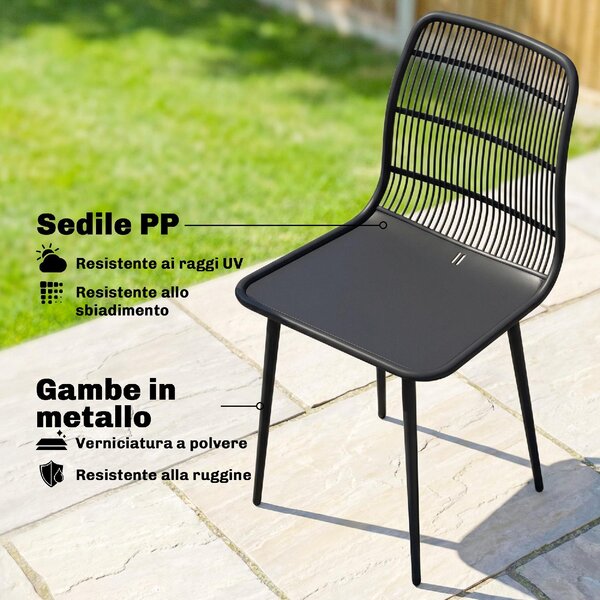 VivaGarden Sedia per Esterni Set 4 Sedie da Giardino in Metallo/PP Dimensioni 46x51x84.5 cm colore Nero