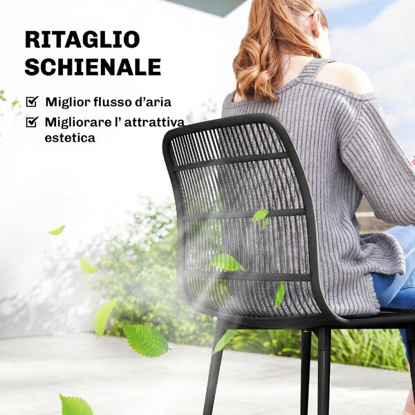 VivaGarden Sedia per Esterni Set 4 Sedie da Giardino in Metallo/PP Dimensioni 46x51x84.5 cm colore Nero