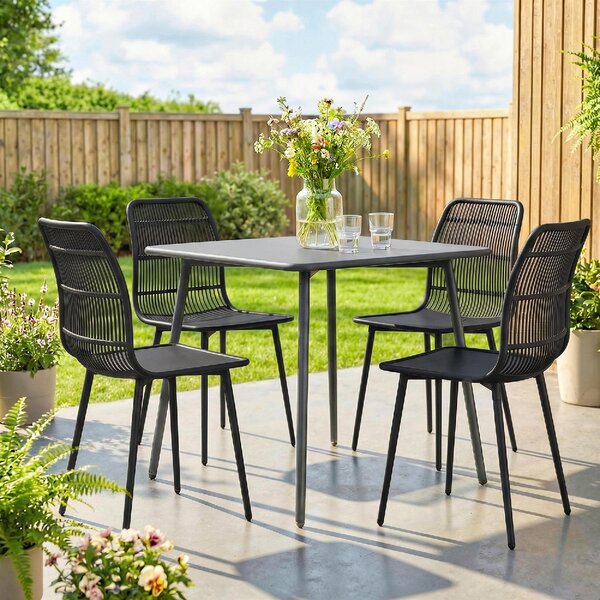 VivaGarden Sedia per Esterni Set 4 Sedie da Giardino in Metallo/PP Dimensioni 46x51x84.5 cm colore Nero