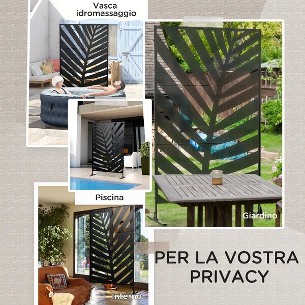 VivaGarden Separ Divisorio da Esterno Decorativo 3 Ante Verticali in Acciaio 122x45x198 cm colore Nero
