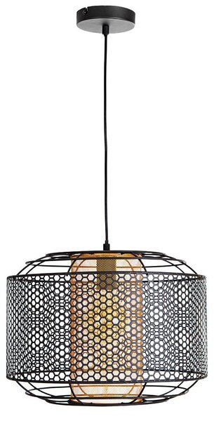 Lampada a sospensione, metallo, cilindro dorato, griglia, H 150 cm