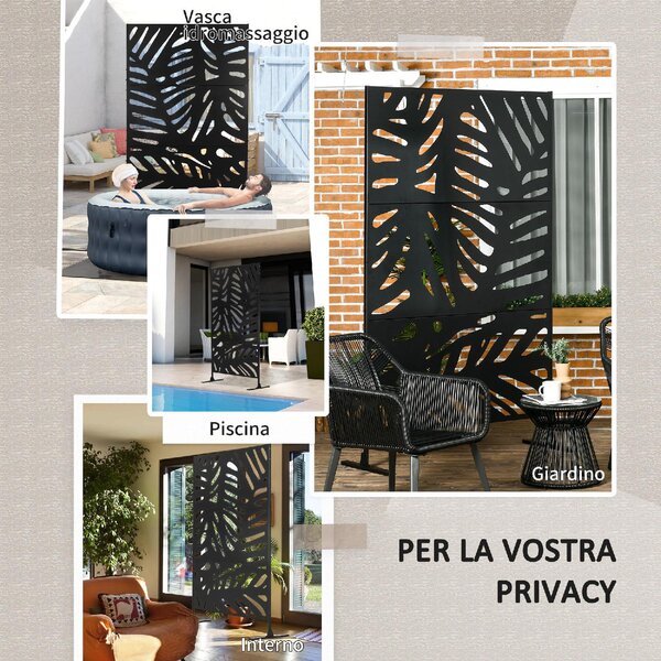 VivaGarden Separ Divisorio da Esterno Decorativo 3 Ante Verticali in Acciaio 122x45x198 cm colore Nero