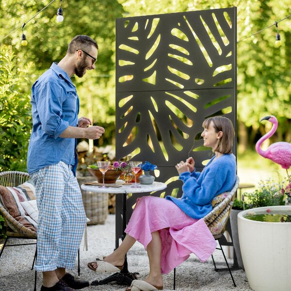 VivaGarden Separ Divisorio da Esterno Decorativo 3 Ante Verticali in Acciaio 122x45x198 cm colore Nero