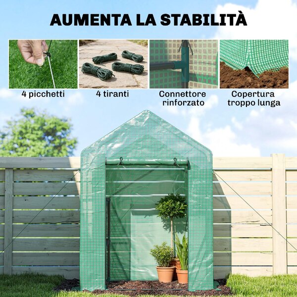 VivaGarden Serra da Giardino con Scaffale a 2 Ripiani e Porta Avvolgibile 143x73x195 cm colore Verde