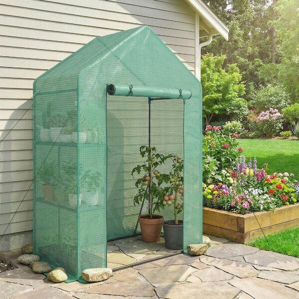 VivaGarden Serra da Giardino con Scaffale a 2 Ripiani e Porta Avvolgibile 143x73x195 cm colore Verde