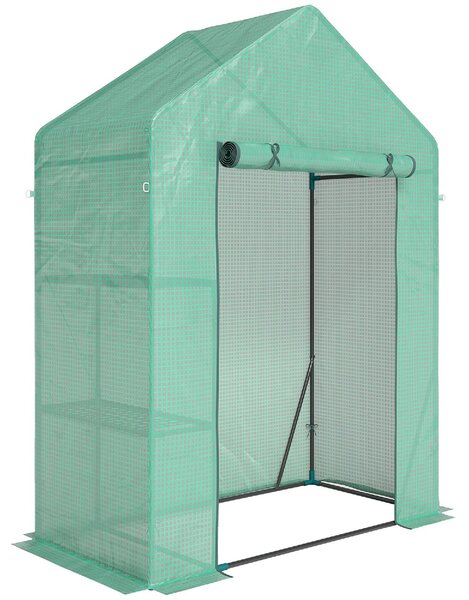 VivaGarden Serra da Giardino con Scaffale a 2 Ripiani e Porta Avvolgibile 143x73x195 cm colore Verde