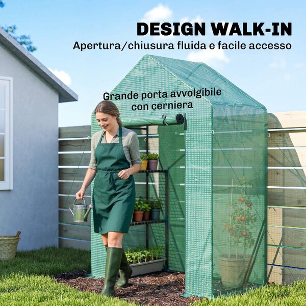 VivaGarden Serra da Giardino con Scaffale a 2 Ripiani e Porta Avvolgibile 143x73x195 cm colore Verde