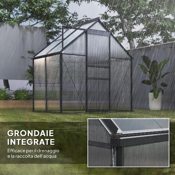 VivaGarden Serra da Giardino con Porta a Battente in Policarbonato/Alluminio 192.5x131x200 cm colore Grigio