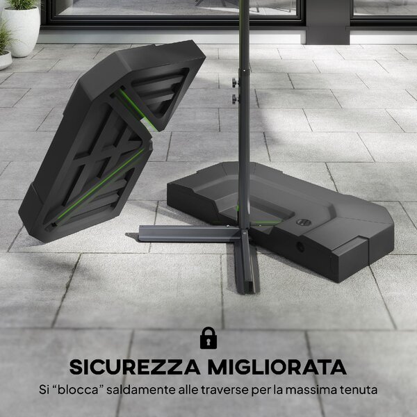 VivaGarden Set 2 Basi per Ombrellone da Giardino in HDPE Riempibili fino a 105 kg 101x101x12 cm colore Nero