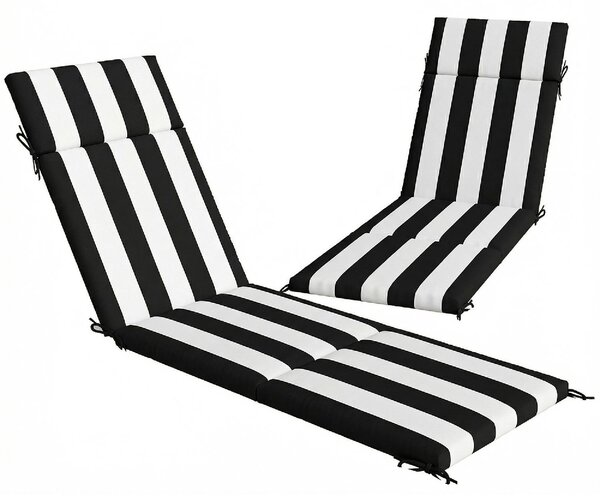 VivaGarden Set 2 Cuscini per Sedie per Esterni con 6 Lacci di Fissaggio in Cotone 183x54x6.5 cm colore Nero/Bianco