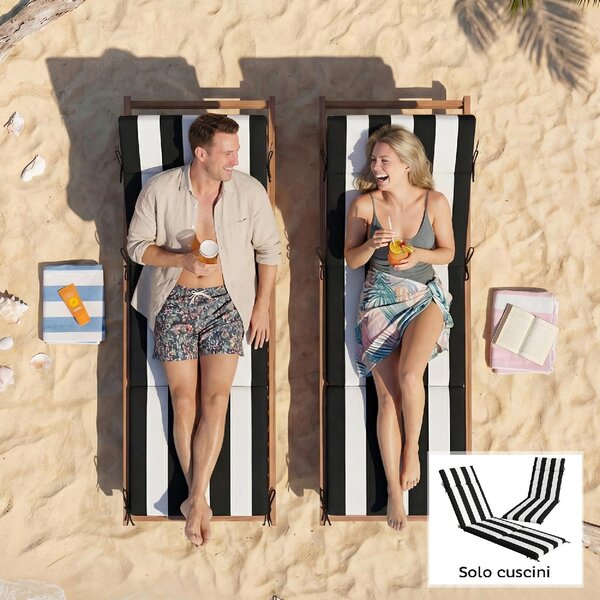 VivaGarden Set 2 Cuscini per Sedie per Esterni con 6 Lacci di Fissaggio in Cotone 183x54x6.5 cm colore Nero/Bianco